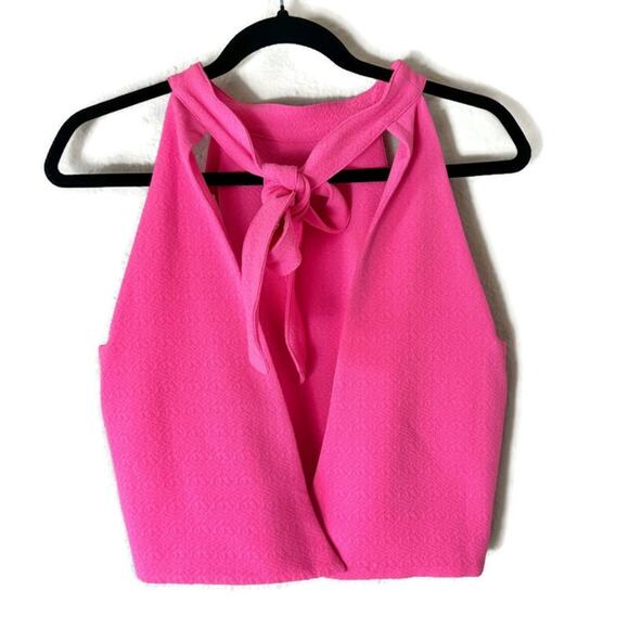 J.O.A. Revolve Cropped Hot Pink Open Back Halter Top Size Medium - Picture 3 of 7